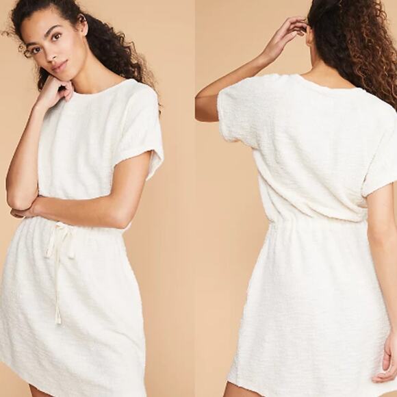 Lou & Grey x LOFT Dresses & Skirts - NWT Lou & Grey x LOFT Tweedknit Short Sleeve Drawstring Mini Dress Cream Medium